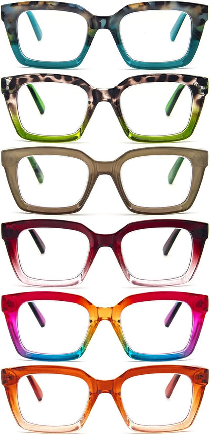 DXYXYO 6 Pack Oversized Square Reading Glasses for Women Blue Light Blocking Fashion Oprah Style Computer Readers, 1.25 Magnification S4