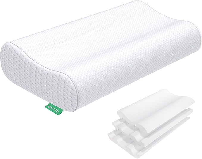UTTU Cervical Pillow for Neck Strain Relief, Memory Foam Neck Pillow for Sleeping, Adjustable Orthopedic Sandwich Pillow, Contour Cooling for Side Back Stomach Sleeper, Travel(15.7"×11"×5.2"/4.5")