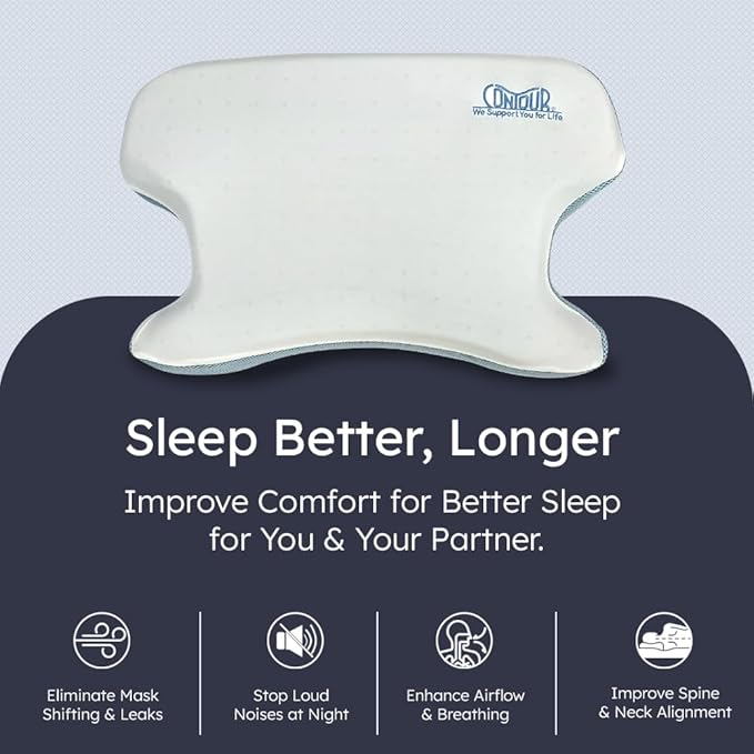 Contour CPAPMax Cooling Gel - CPAP Pillow for Side, Back and Stomach Sleepers with Adjustable Memory Foam - Pillow for CPAP Users, Sleeping with Mask