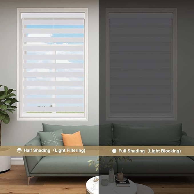 Changshade Blackout Zebra Blinds Cordless for Indoor Windows Sliding Glass Door, Custom Size Zebra Roller Shades Dual Layer Privacy Darkening for Living Room, Bedroom, Bathroom, Easy to Install, Grey