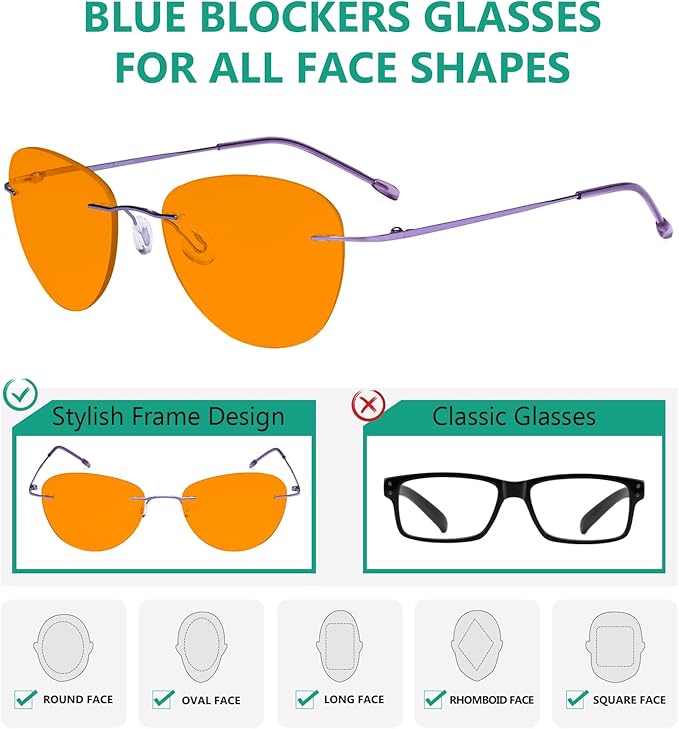 Eyekepper 10 Pack Orange tinted Rimless Pilot Blue Light Blocking Glasses for Women Ladies Readers Computer Eyeglasses +1.75