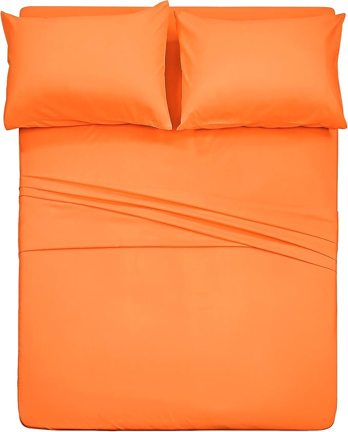 4 Piece Bed Sheet Set (Full,Orange) 1 Flat Sheet,1 Fitted Sheet and 2 Pillow Cases,Brushed Microfiber Luxury Bedding with Deep Pockets