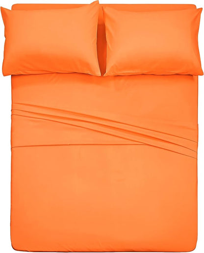 4 Piece Bed Sheet Set (Queen,Orange) 1 Flat Sheet,1 Fitted Sheet and 2 Pillow Cases,Brushed Microfiber Luxury Bedding with Deep Pockets