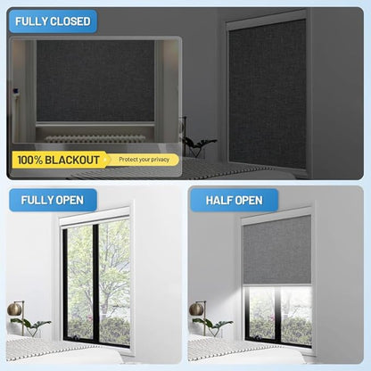 Motorized Blinds with Remote, [Free Solar Panels] Cordless Smart Blinds with Valance Cover, Blackout Electric Blinds with Remote Control, Automatic Roller Shades for Windows Light Gray 47" W x 72" H