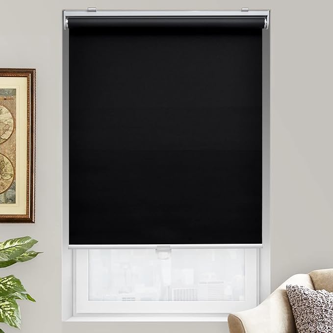 AOSKY Cordless Roller Shades Blackout Blinds for Windows Room Darkening Rolled Up Shades with Spring System, UV Protection Window Shades Door Blinds for Home and Office (60" W x 72" H, Black)