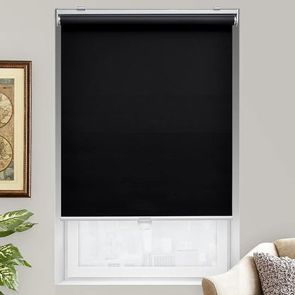 AOSKY Cordless Roller Shades Blackout Blinds for Windows Room Darkening Rolled Up Shades with Spring System, UV Protection Window Shades Door Blinds for Home and Office (46" W x 72" H, Black)