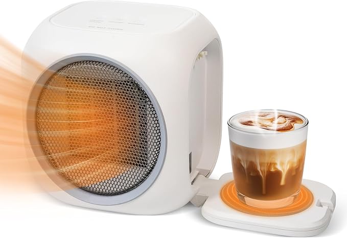 Upgraded Space Heater & Candle Warmer Plate, Space Heater for Indoor Use with Thermostat, Coffee Mug Warmer, 800W Portable Electric Heater for Bedrooms, Offices, Home