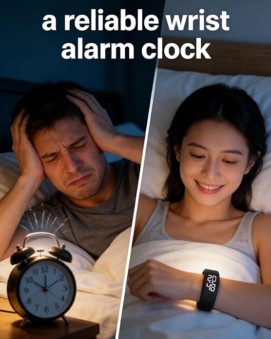 AIZAN Vibrating Alarm Wristband Fit Sleeps Silent Wrist Alarm Clock for Heavy Sleepers Adults Rise Bands Shock Watch Deaf People Bracelet Wearable Bed Shaker That Won't Wake Partner