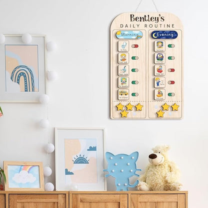 Wooden Chore Chart for Kids Visual Schedule, Routine Chart for Kids, Morning Bedtime Routine Chart for Toddlers Ages 2-4, Daily Kids Schedule Board for Home (19)