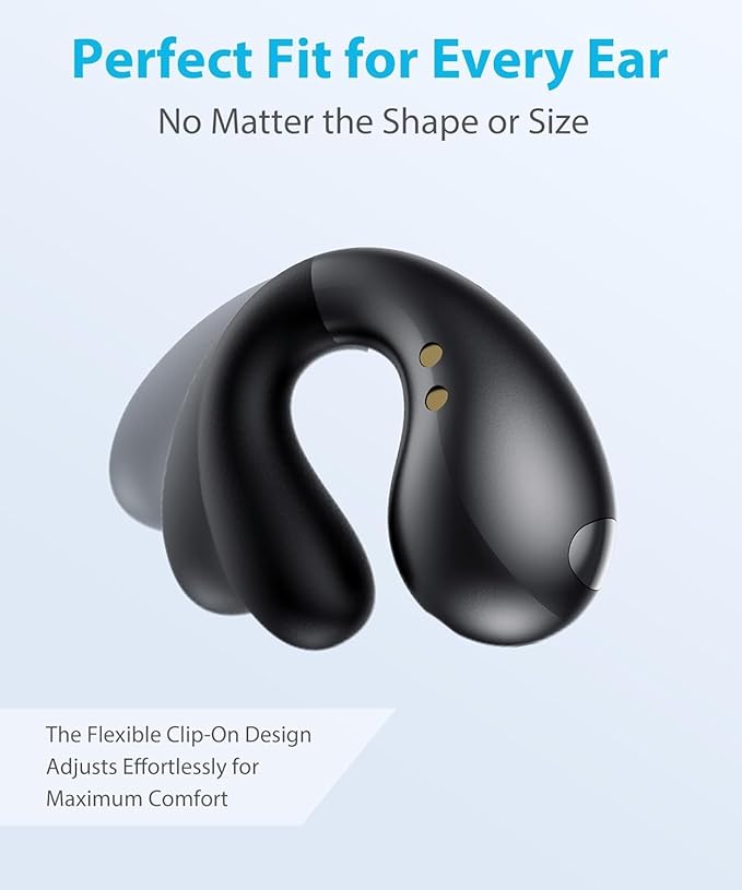 Ultra Open Ear Earbuds - Ergonomic Clip-On Earbuds, Bone Conduction Over-The-Ear Headphones with Waterproof Design and Secure Fit for Small Ears, Carbon Black