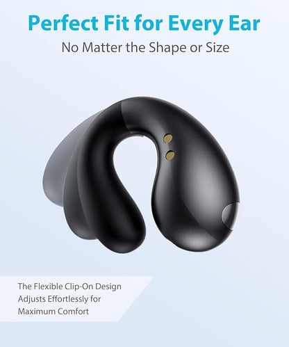 Ultra Open Ear Earbuds - Ergonomic Clip-On Earbuds, Bone Conduction Over-The-Ear Headphones with Waterproof Design and Secure Fit for Small Ears, Carbon Black