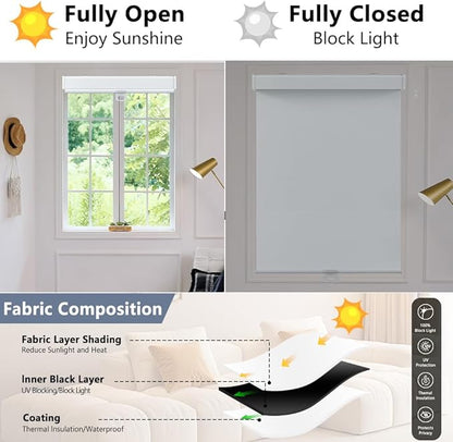 SHADEMOON Blackout Cordless Roller Shades for Windows,Free-Stop System Blind with Valance,Pull Down Room Darkening Indoor Shades,Thermal Insulated UV Blocking Fabric,Home Office(White,66" W x 72" H)