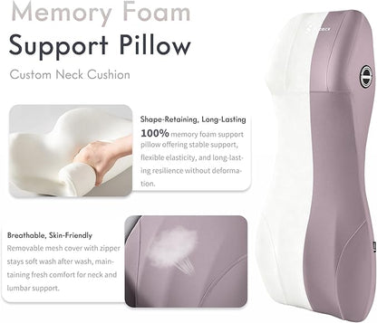 FLORICH Car Seat Cushion with Neck Pillow Lumbar Support Kit Memory Foam Seat Cushion for Car Ergonomic Back Support Headrest for Driving Car Seat Pillow Back Sciatica Tailbone Pain Relief, Gray