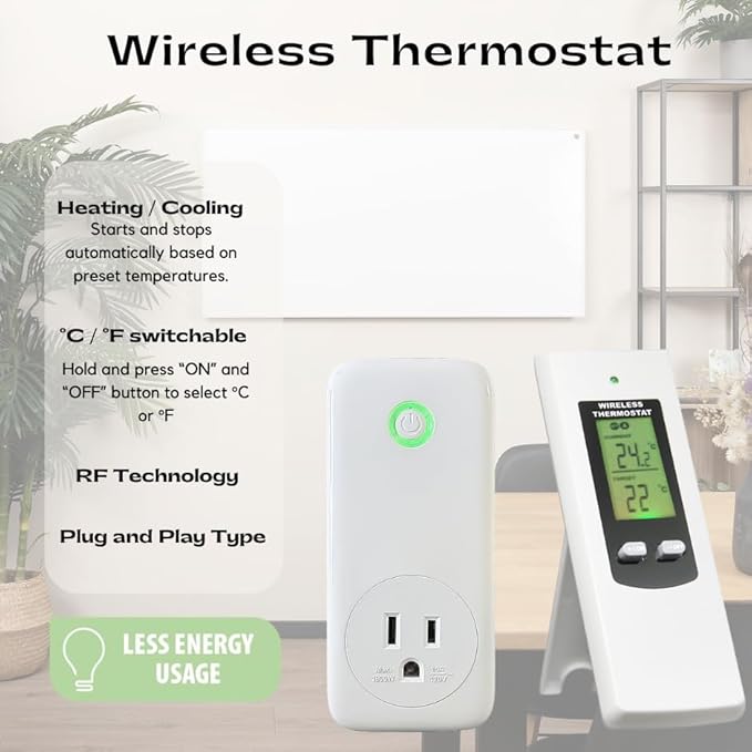 Wireless Thermostat Digital Temperature Remote Sensor Controller Plug-in Thermostat