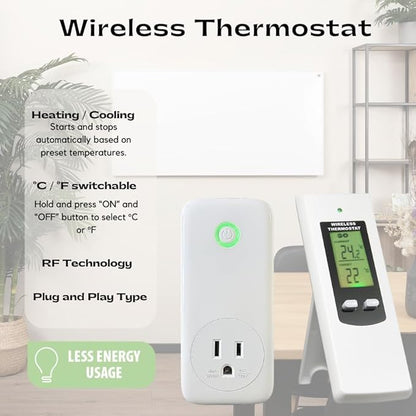 Wireless Thermostat Digital Temperature Remote Sensor Controller Plug-in Thermostat