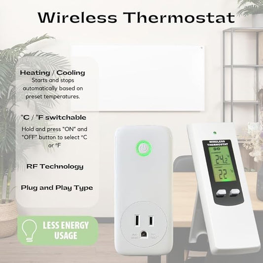 Wireless Thermostat Digital Temperature Remote Sensor Controller Plug-in Thermostat