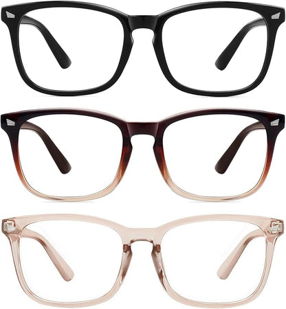 MEETSUN 3-Pack Blue Light Blocking Glasses, Anti Eye Strain Headache (Sleep Better), Computer Glasses UV400 Lens (Black + Brown Gradient + Coffee)