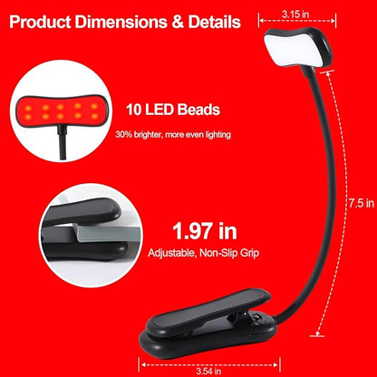 630nm Red Book Light - Zero Blue Light, Rechargeable Clip On Red Reading Light for Reading at Night, Poratble Dimmable LED Book Lamp, Perfect for Travel Nursing Studying(2 Pack)