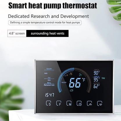 Smart Thermostat, Heat Pump Room Thermostat Temperature Controller 4.8 Inch Color LCD Screen Programmable Touch Control for Home Office Hotel