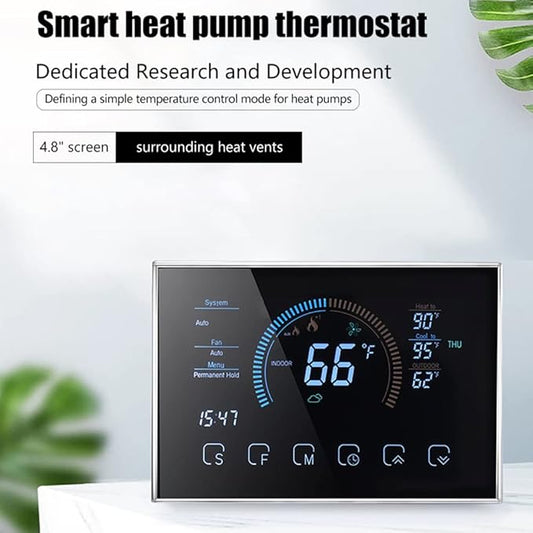 Smart Thermostat, Heat Pump Room Thermostat Temperature Controller 4.8 Inch Color LCD Screen Programmable Touch Control for Home Office Hotel