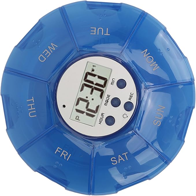 Case with Alarm, Weekly Medicines Setting Up Voice Reminders with Recording Playback Function 7 Day Medication Times Dispenser The Elderly Blind Person