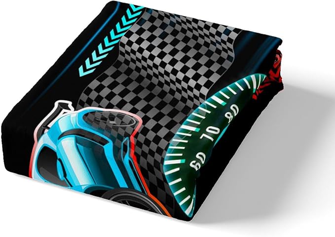 Cartoon Sports Cars Fitted Sheet,Full Size Speeding Game Collections,Race Car Themed Bedding Deep Pocket for Children Teens Young with 2 Pillowcases