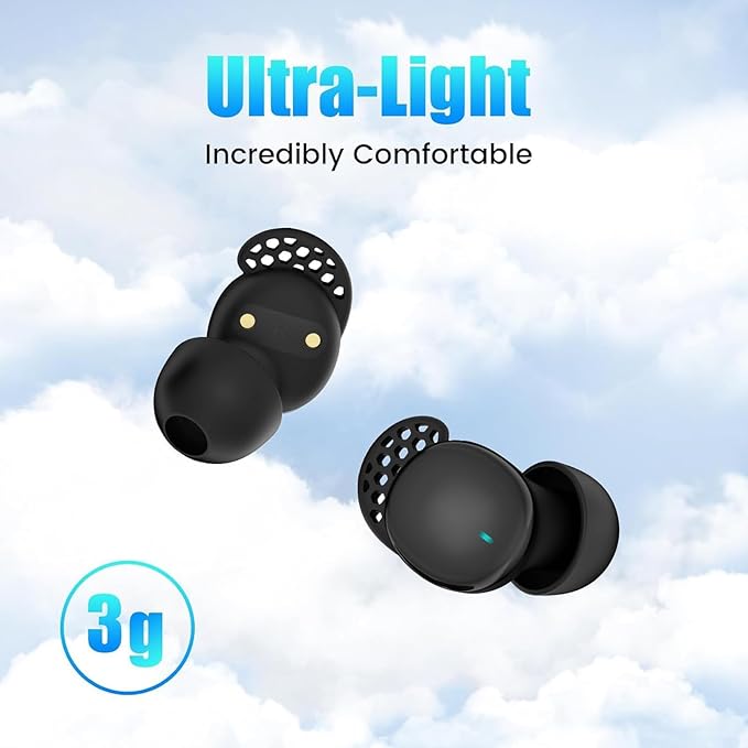 Sleep Earbuds for Side Sleepers, Wireless Noise Cancelling Sleep Headphones with Sleep Mode, LED Power Display, Comfort Fit for Sleeping, Working, Hiking (Amethyst)