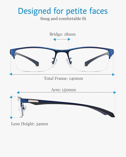 ANRRI Blue Light Glasses for Men Semi Rimless Rectangle Metal Frame UV Blocking Computer Glasses