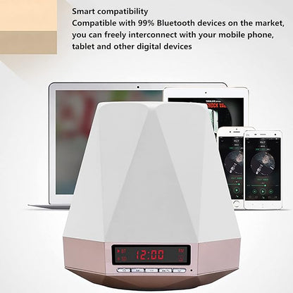 Smart Wake Up Light Alarm Clock, t-Button Dimmable LED Colorful Night Subwoofer 360 ° Stereo Surround Sound,Black(White)