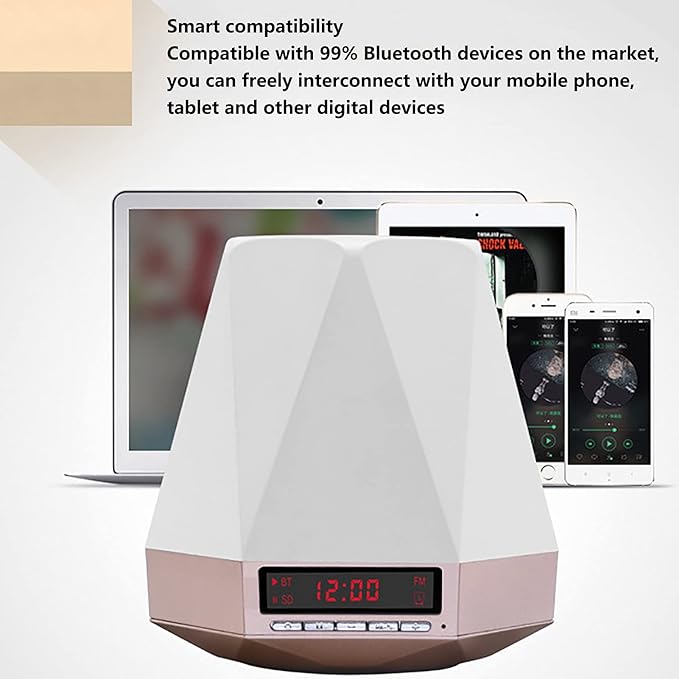 Smart Wake Up Light Alarm Clock, t-Button Dimmable LED Colorful Night Subwoofer 360 ° Stereo Surround Sound,Black(Crack Gold)