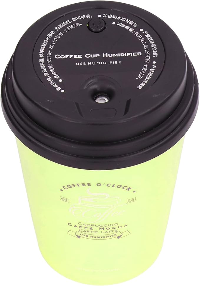 Portable Mini Humidifier, 300ml Car Humidifier Coffee Cup Low Noise Auto Off Lightweight Space Saving Travel Small USB Desk Humidifier for Car Bedroom and Office (Green)