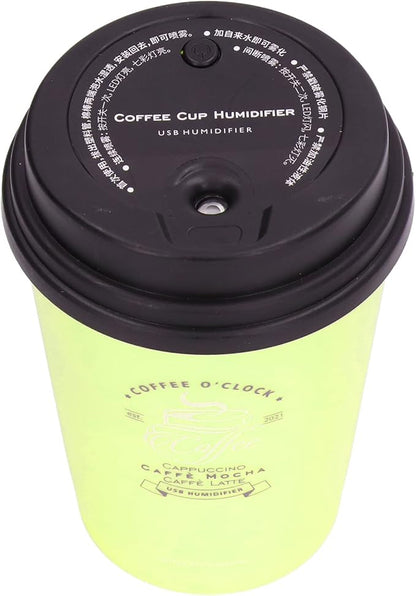 Portable Mini Humidifier, 300ml Car Humidifier Coffee Cup Low Noise Auto Off Lightweight Space Saving Travel Small USB Desk Humidifier for Car Bedroom and Office (Green)
