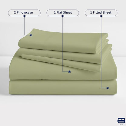 Cottingon 33"x75" Cot Sheet and Pillow Case 4 Piece Set, 100% Egyptain Cotton Soft Bedding Perfect for Rollaway, Folding, Guest Bed Frame, Fits Upto 7" Deep Mattress, Sage Solid