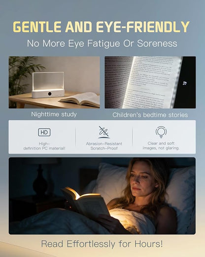 Book Light for Reading at Night Rechargeable Booklights Flat Smart LED Page Glow up Full Bookmark in Bed Loght Portable Panel Lamp Best Full Screen Luz Para Leer Libros De Noche Shelf