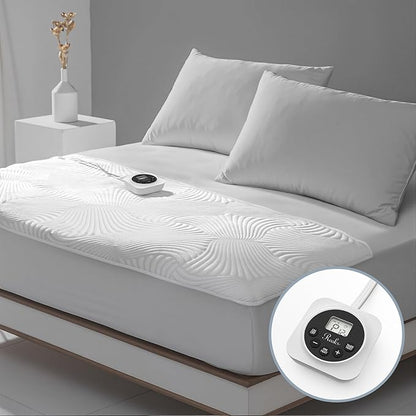 Foot King Size Electric Heated Mattress Pad - Foot Warmer for Bed with Memory & Preheat Functions, 12 Heat Settings Single Control for 1-12 Hours Auto Off, Lighted Button