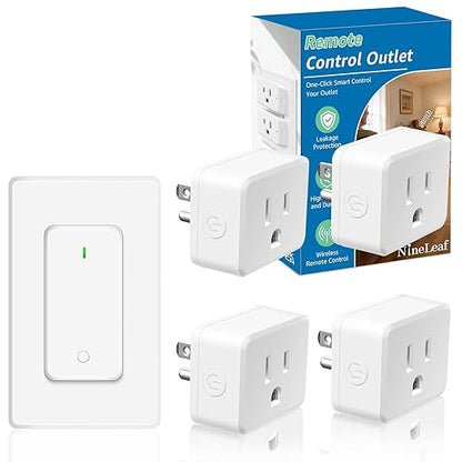 NineLeaf Wireless Remote Power Control Outlet Plug Kit, 4 Square Remote Control Outlet Plug with 1 Switch, 15A/1500W, No Wiring, 500ft RF, Remote Light Switch for Lamps Household