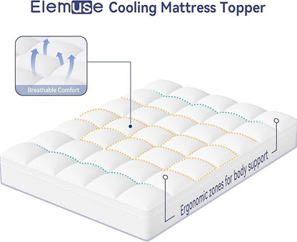 ELEMUSE Super/Olympic Queen Mattress Topper for Back Pain, Extra Thick Mattress Pad Cover, Plush Soft Pillowtop with Elastic Deep Pocket, Overfilled Down Alternative Filling