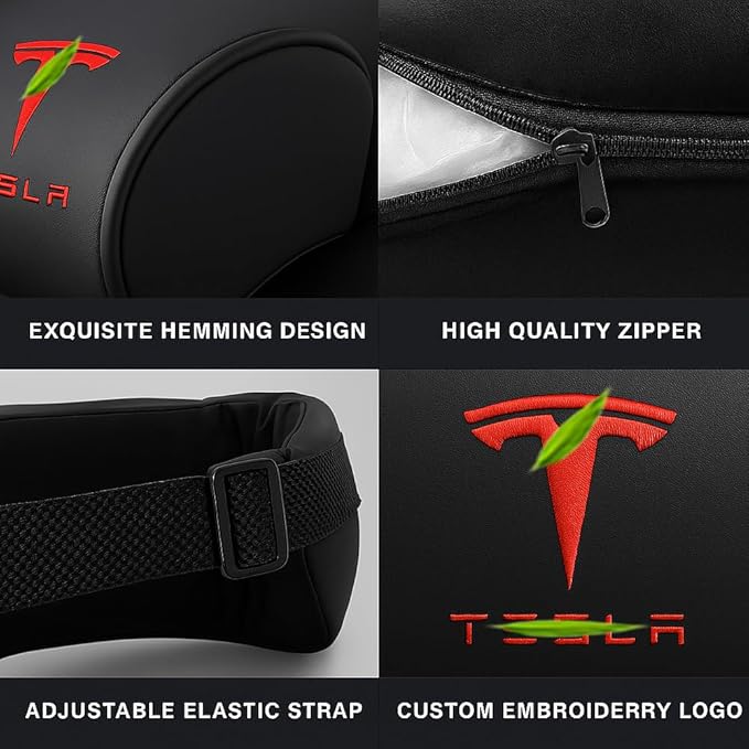 Car Headrest Neck Pillow Support Memory Foam Ergonomic Design Accessory for Driving Seat Fatigue Relief Compatible with Model S X 3 Y & Cybertruck - 2 Pieces