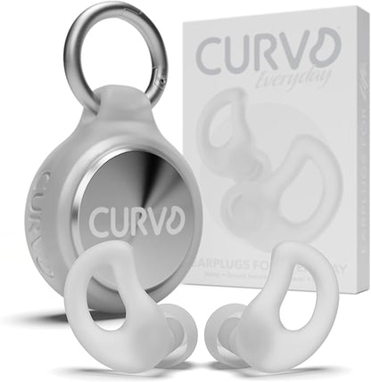 CURVD Everyday Earplugs + Case Clip Bundle, The Perfect earplug for Sleep, Travel, Noise Sensitivity/canceling + Case Clip Package Portable Waterproof Container & Silicone Sleeve for Ear Plugs(Cloud)