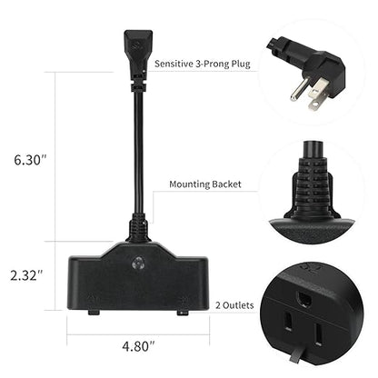 15A Outdoor Smart Plug, Heavy Duty Smart Home Wi-Fi Outlet Timer, Outlet with 2 Sockets, Wireless Remote Control, Compatible with Alexa & Google for String Light and Motors, 2.4 GHZ, Black