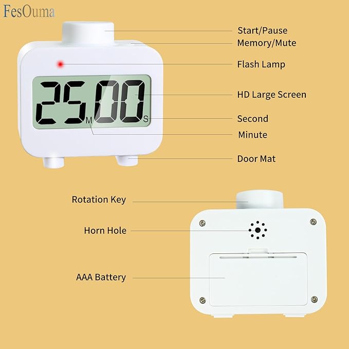 Digital Timers, Digital Kitchen Timer for Cooking,Countdown Countup Timer for Classroom,Gym Timer Fitness with Knob Rotating,Quick Memory Presets, Automatic Standby