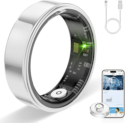 Smart Ring for Women & Men, Smart Rings Health Tracker with Heart Rate, Sleep Monitoring, Long Lasting Battery, IP68 Waterproof Fitness Ring for iOS & Android, No Subscription Fee (Silver, #9)