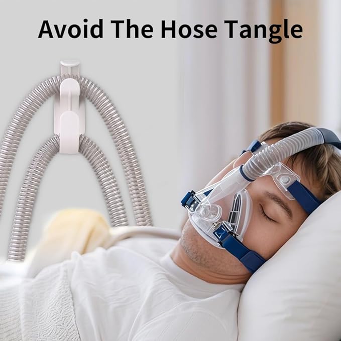 2PCS CPAP Hose Holder for Apnea Sleep Machine, Compatible with Resmed Airfit F40/Bipap/Evora Full Face Mask & Tube, Anti-Unhook, Avoid C-Pap Hose Tangle Portable Travel, Cleaner&Sanitizing Supplies