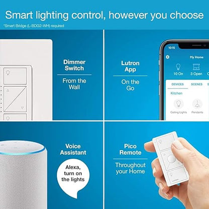 Lutron Caseta Original Smart Dimmer Switch (Lutron Smart Hub Required), for LED Lights, 150 Watt, Single-Pole/3-Way, No Neutral Required, PD-6WCL-LA, Light Almond, 8 Pack