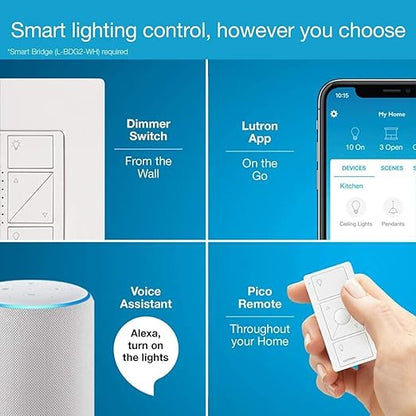 Lutron Caseta Original Smart Dimmer Switch (Lutron Smart Hub Required), for LED Lights, 150 Watt, Single-Pole/3-Way, No Neutral Required, PD-6WCL-LA, Light Almond, 5 Pack