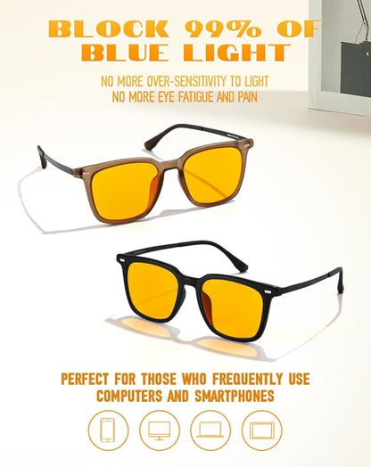 Amber 99% Blue Light Blocking Computer Reading Glasses Orange Lens for Better Sleep, Eye Strain Men Women Sun Readers