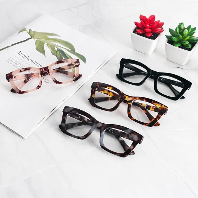 REAVEE Oprah Style Reading Glasses for Women, Blue Light Blocking Stylish Oversized Computer Readers Spring Hinge