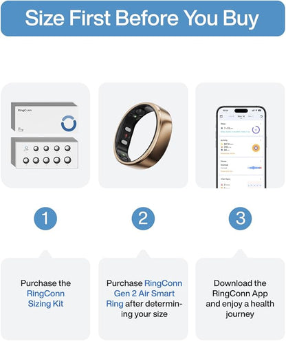 RingConn Gen 2 Air, Ultra-Thin AI Smart Ring, 10-Day Battery Life, Fitness/Sleep/Stress/HR Tracker for Women&Men, No App Fee for Standard Features, iOS & Android Compatible (Size 10, Dune Gold)