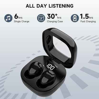 Invisible Sleep Earbuds, Smallest Sleep Headphones for Side Sleepers Low Profile Micro Tiny Discreet Hidden Earbuds for Work, Wireless Mini IPX5 Waterproof for Small Ear Canals, Deep Black