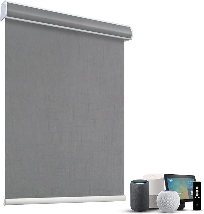 SmartWings Motorized Light Filtering Roller Shades 60% Blackout Custom Size, Rechargeable Battery, Works with Matter/Apple HomeKit, Alexa, Thread/Zigbee, Remote Optional, 60% Twilight Veil